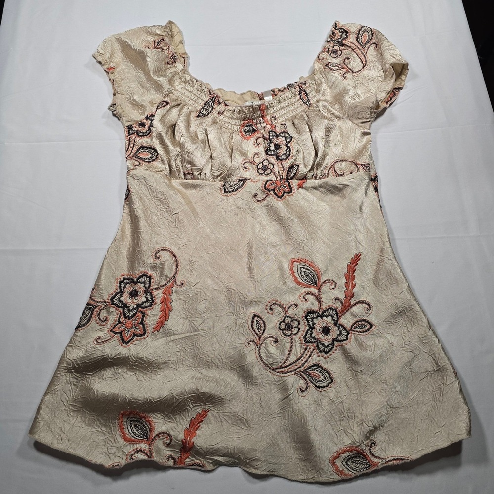 Heart Soul Y2K Coquette Floral Embroidered Babydoll Top Women's Small